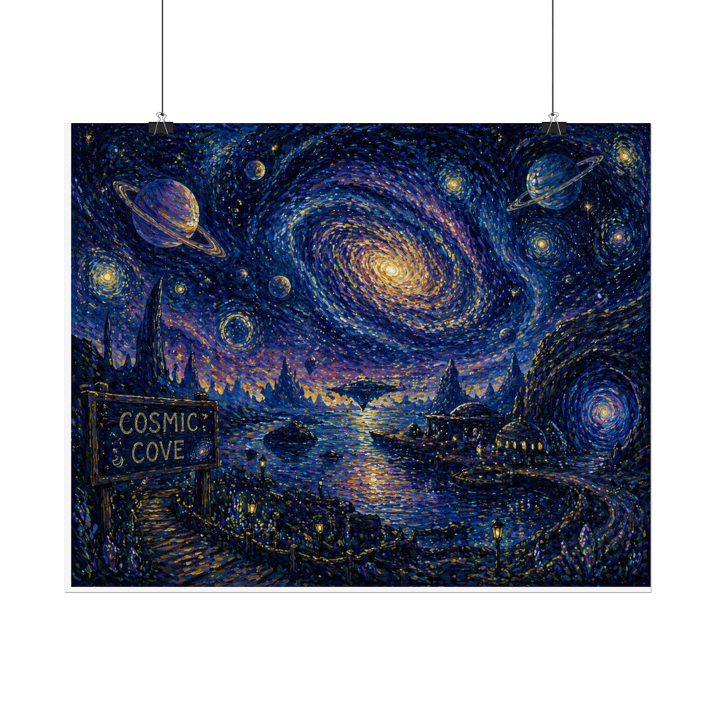 Cosmic Cove Poster — Starry Galaxy Nightscape Art Print